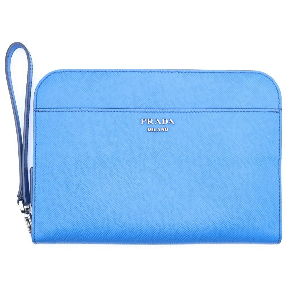 PRADA Saffiano Clutch Bag Shoulder Blue Leather